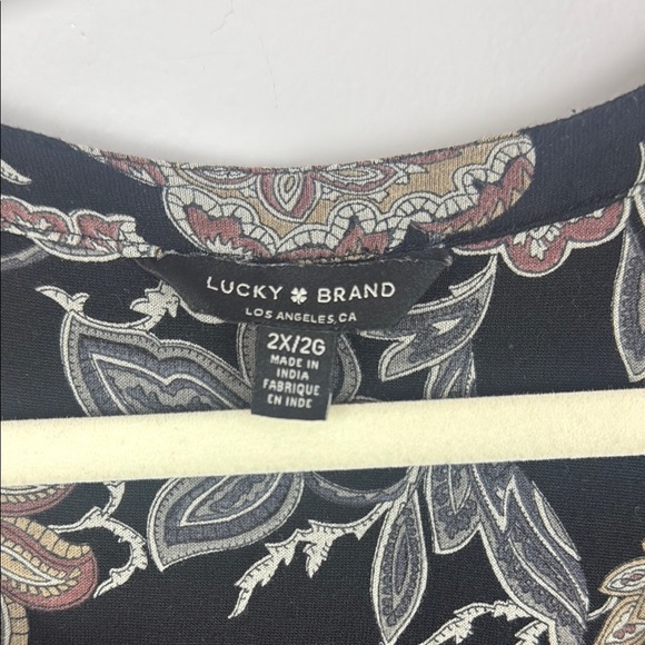 Lucky Brand Floral Black Brown and Gray 3/4 Sleeve Blouse Size 2X - Picture 3 of 13